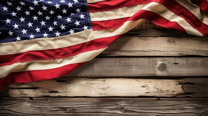 b'American flag on rustic wooden background'