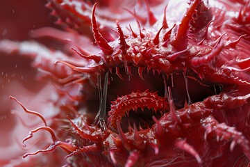 Illustration of Crimson Spiked Deep-Sea Predator. Generative AI.