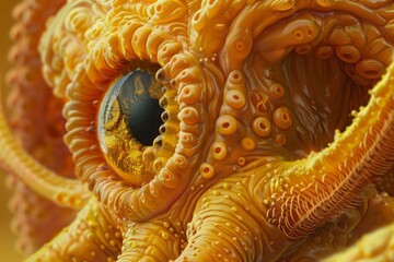 Illustration of Ornate Parasite with Reflective Eye. Generative AI.