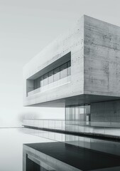 b'A Minimalist Concrete Building With Large Glass Windows'