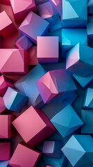 b'Blue and pink isometric cubes background'