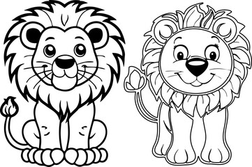 lion icon happy cute cartoon black and white