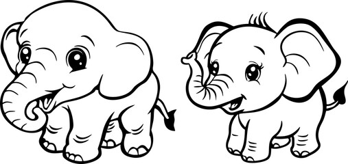 elephant icon happy cute cartoon black and white