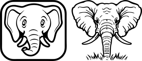 elephant icon happy cute cartoon black and white