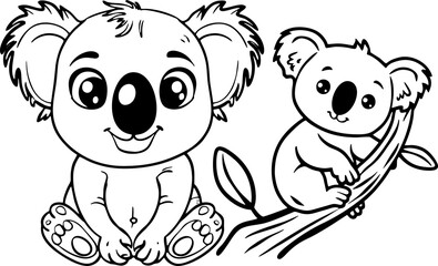 koala icon happy cute cartoon black and white