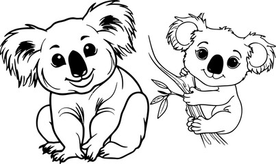 koala icon happy cute cartoon black and white © Runrun