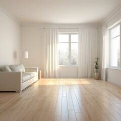 Obraz premium b'Bright empty room with white sofa and plant near window'