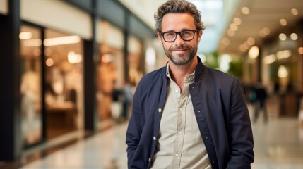 Obraz premium b'Portrait of a smiling man with glasses in a shopping mall'