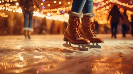 b'ice skating at christmas market with blurred lights in background'