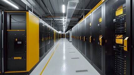 Rows of server racks, cooling systems, and redundant power supplies constitute a state of the art data center.