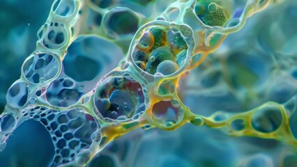 A magnified view of a plant stem cell wall displaying the specialized plasmodesmata structures that aid in cell communication and . AI generation.