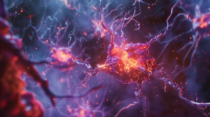 Neurons sending brain activity firing biology electrical nerve signal neurotransmitter chemical...