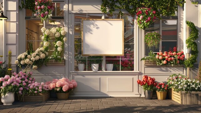 variety of colorful fresh flowers on a flower shop window