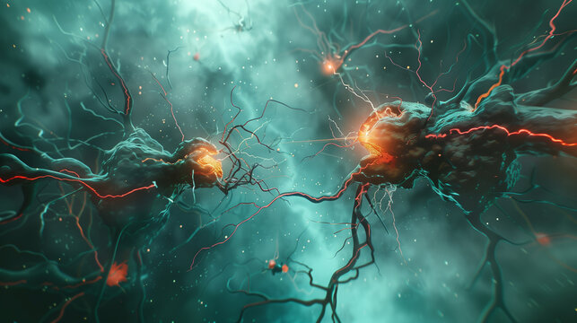 Neurons sending brain activity firing biology electrical nerve signal neurotransmitter chemical receptor cell dendrite neural medical surgery