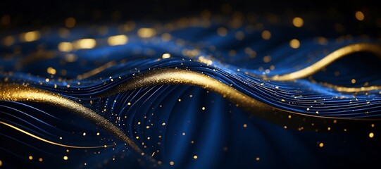 Digital Abstract wavy background with golden glittering particles, for tech, AI, data, audio, graphics, and more