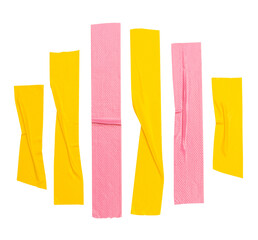 Top view set of  wrinkled yellow and pink adhesive vinyl tape or cloth tape in stripes shape...