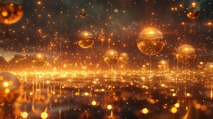 Fototapeta na wymiar Light Gold Ball Cosmic Rain