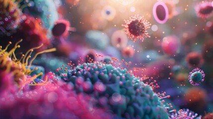 Colorful microbe cells - obrazy, fototapety, plakaty