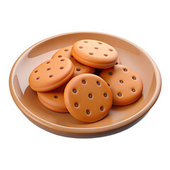 Obraz premium 3d chocolate chip cookies on a plate, perfect for bakery, dessert menu visuals, and sweet treat design projects