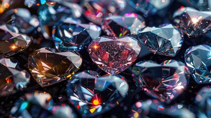 Close up of sparkling gems in heart shapes