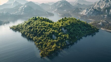 Heart shaped islands in a virtual reality setting - obrazy, fototapety, plakaty