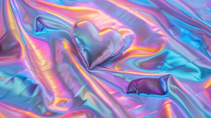 Patterned heart shapes on an iridescent material background - obrazy, fototapety, plakaty