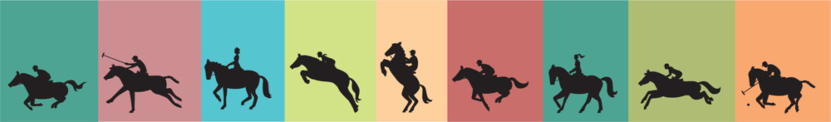 horse riders silhouette - obrazy, fototapety, plakaty