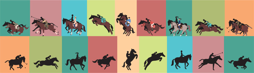 horse riders set illustration