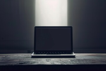 A blank laptop screen superimposed with a vintage typewriter font, blending the old and new forms of communication.