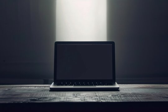 A blank laptop screen superimposed with a vintage typewriter font, blending the old and new forms of communication.