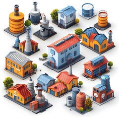 Obraz premium Comprehensive Collection of Industrial Icons and Architectural Structures for Commercial and