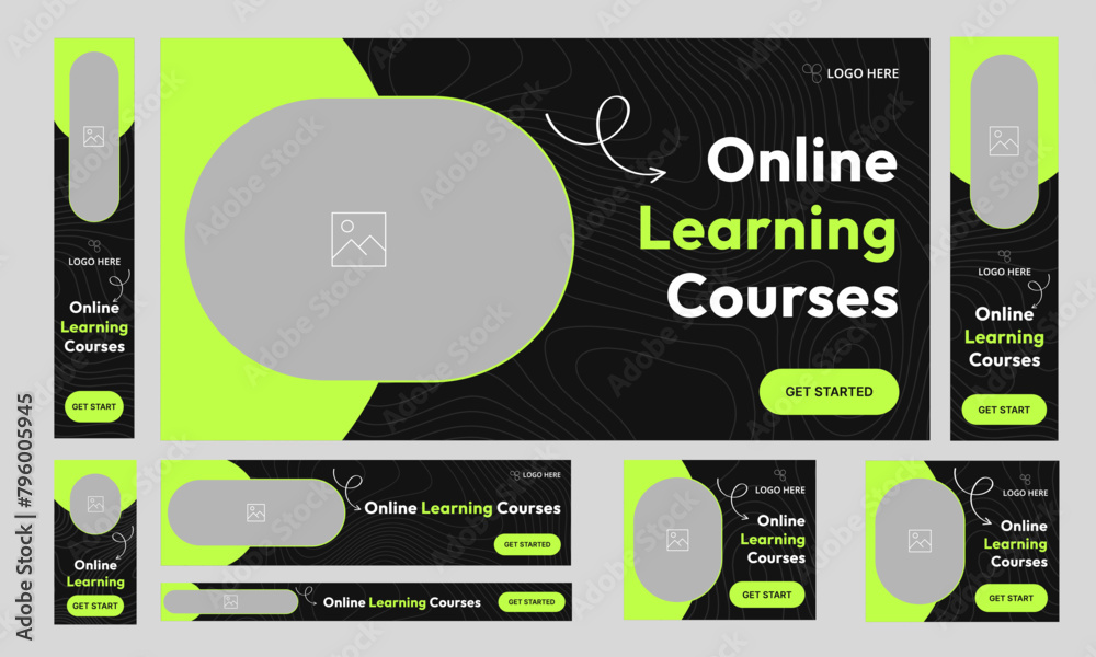 Wall mural education courses web set banner design for social media post, online learning platform web bundle b