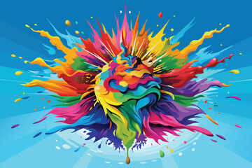 colorful rainbow holi paint color powder explosion vector, isolated wide Poseidon panorama background