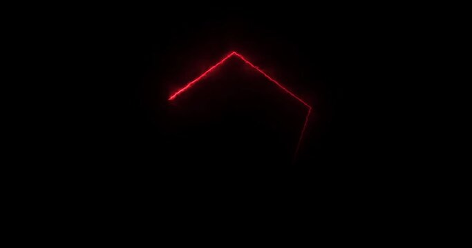 Traceable neon light moving on border of a pentagon. Glowing pentagon noen stripes frame seamless animation disco party night club sign. Neon diamond retro style fluorescent tube laser light footage.
