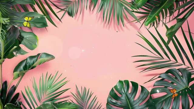 trendy summer border with tropical leaves. seamless looping overlay 4k virtual video animation background