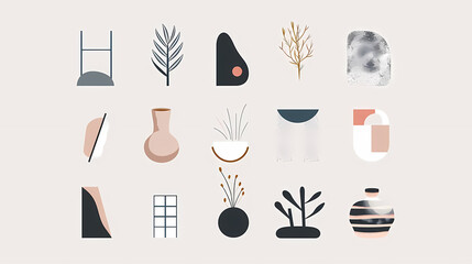 modern illustration of a collection of vases, including a black vase, a white vase, and a black and