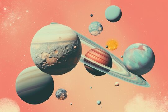 Collage Retro dreamy of Space background space astronomy universe.