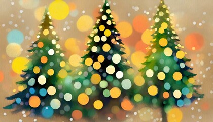 Watercolor glitter Christmas tree illustration background.