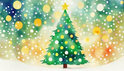 Obraz premium Watercolor glitter Christmas tree illustration background.