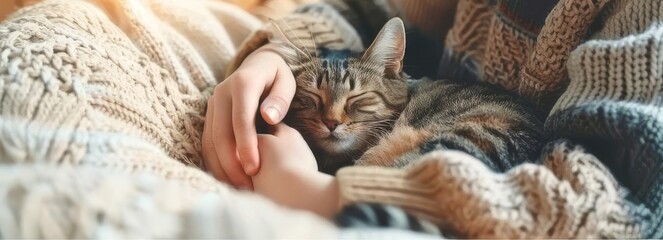 Fototapeta na wymiar Child playing with cat at home. Kids and pets, happy concept