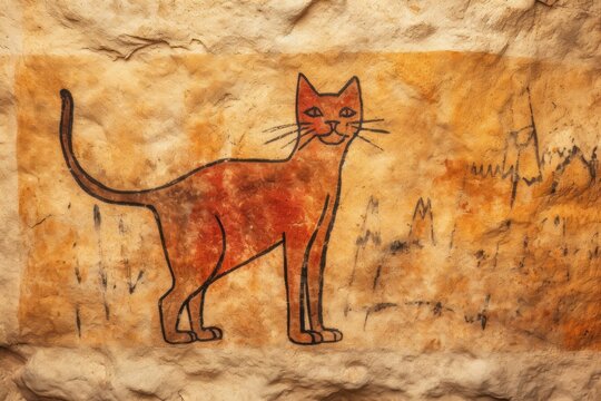 Paleolithic cave art painting style of Cat ancient animal mammal.