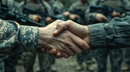 Handshake, deal, business, bokeh military as a background.