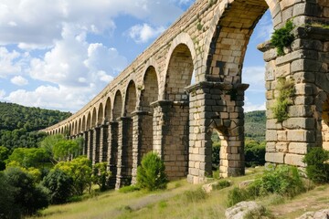 Obraz premium Envision the grandeur of an ancient aqueduct, its towering arches and crumbling conduits bearing witness to the ingenuity of a lost civilization, Generative AI