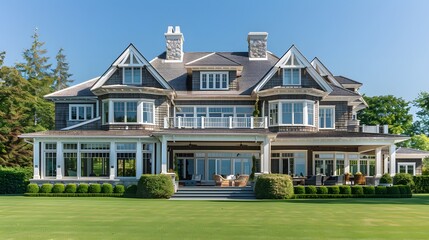 Fototapeta premium An exclusive Mediterranean-inspired villa in the Hamptons with a sprawling garden.