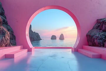 Modern Tranquility: Archway and Blush Sky
