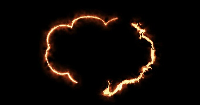 Fire burning love theme breakup sad messaging chat icon animation 4K. Heartbreak depressed fight angry fire burning cloud shape balloon talking message box email symbol postcard sign background. 
