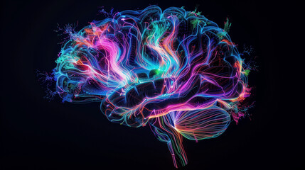 Fototapeta premium Abstract Digital Brain Concept with Neural Network Patterns..
