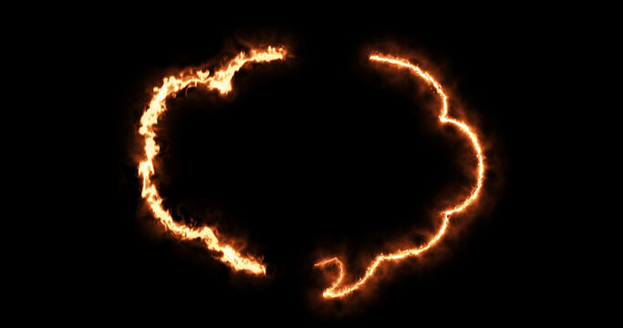 Fire burning love theme breakup sad messaging chat icon. Heartbreak depressed fight angry fire burning cloud shape balloon talking message box email symbol postcard sign background.