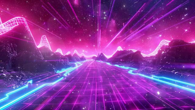 abstract retro futuristic flight in space with a polygonal. seamless looping overlay 4k virtual video animation background