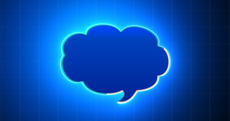 Fototapeta premium Futuristic retro-colored neon glowing cloud icon message box. Artificial intelligence big data concept of computer network connecting with world. Global innovation balloon internet mail.